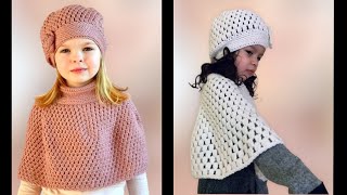 wow 🤩 CAPITA TEJIDA A CROCHET CON GORRO PARA NIÑA DE 3 A 5 AÑOS Facil y Rapido crochet tutorial [upl. by Byrann]