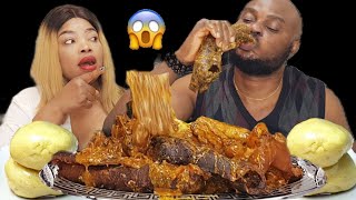 EATING FULL POT OF SOUP WITH MASSIVE ASSORTED MEAT WITHOUT SOUP BAD IDEA  OGBONO SOUP WITH POUNDO [upl. by Ariahay]