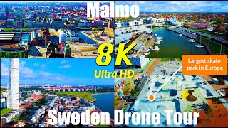 Malmo Sweden in 8K UHD tour with Drone [upl. by Ylrae]