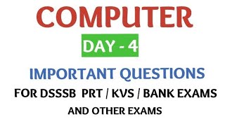 L4COMPUTER Important MCQ Important for dsssbkvsbankSSC Rly Group D [upl. by Betthel122]