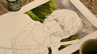 【WATERCOLOR  COLOREX SPEEDPAINT】 Cloudy Background LInk  The Legend of Zelda [upl. by Ahseiyk727]