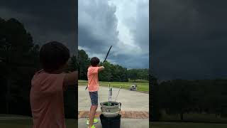 Future archery pro in the making 🎯 📹 jamesjeantrickshots [upl. by Ydnak]