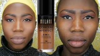 Milani Conceal amp Perfect 2 in 1 Foundation and Concealer Demo amp Review on dark skin 7 [upl. by Ttiwed677]