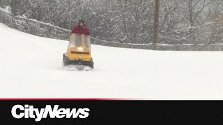 Volunteers help create winter trails at Calgarys Shaganappi Golf Course [upl. by Sill]