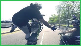 MOTORCYCLE STUNTS INSANE Rider Terrorizes the STREETS of NEW YORK CITY 2016 [upl. by Boland]