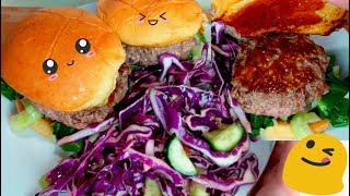 ASMR Cooking JUICY BURGERS  Miso Soy Mayonnaise  Cabbage Salad Whispering suellASMR x Blue Apron [upl. by Natie]