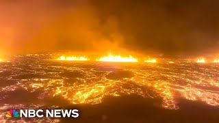 Massive volcanic eruption in Iceland threatening communities as lava spews [upl. by Latnahs482]