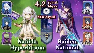 NEW SPIRAL ABYSS 42 C0 Nahida Furina Hyperbloom amp C0 Raiden National  Floor 12  9 Stars [upl. by Birdt79]