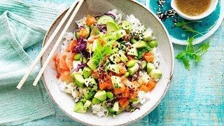 Avocado and Salmon Poke Bowl Recipe [upl. by Nibur410]