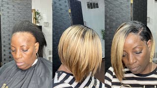 FREEFLOWING RAZORED BOB  SEW IN WEAVE ON SEVERE TRACTION ALOPECIA [upl. by Kealey92]