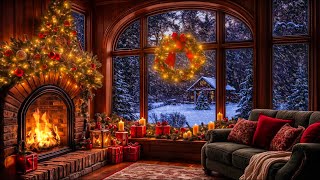 Snowy Winter Ambience  Warm Space with Fireplace and Winter Snow View Outside the Window [upl. by Shannan]