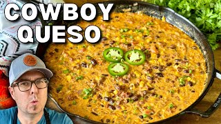 Easy Smoked Cowboy Queso Dip  Fantastic Game Day Dip on the SMOKER [upl. by Erdnaid501]