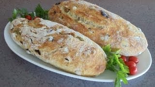 NoKnead Mediterranean Olive Bread Easy No Mixer No Yeast Proofing [upl. by Ahsienaj]