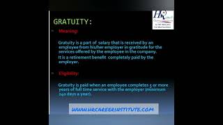 Gratuity  meaning importance and eligibility etc gratuity gratuityact hrcareerinstitute [upl. by Adolphus]