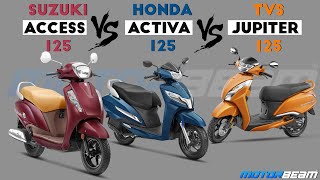 TVS Jupiter vs Honda Activa vs Suzuki Access  Most Comfortable 125cc Scooter  MotorBeam हिंदी [upl. by Winthrop]