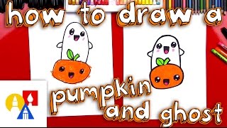 How To Draw A Cartoon Pumpkin And Ghost [upl. by Anaujait]