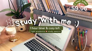 Study with me I 1 hour cozy Lofi music light study session academia uni dorm motivation to study [upl. by Irtimd530]