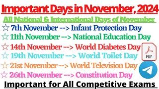 Important Days of November 2024  National and International Days of November 2024  Important Days [upl. by Florrie]