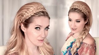 Braided headband hairstyle tutorial for mediumlong teased hair ❤ BACK TO SCHOOL everyday wedding [upl. by Seko]