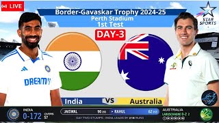 IND vs AUS Test India vs Australia 1st Test Day 3  Live Score amp Commentary  IND vs AUS BGT 2024 [upl. by Pebrook]