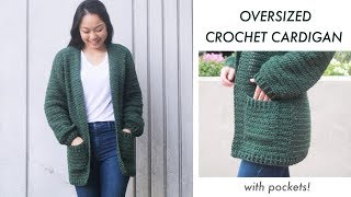 Oversized Pocket Crochet Cardigan  How to crochet a cardigan tutorial  for the frills [upl. by Weir]