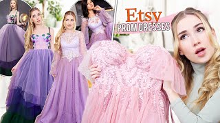 TRYING ON ETSY PROM DRESSES   most beautiful dresses ever [upl. by Cameron]