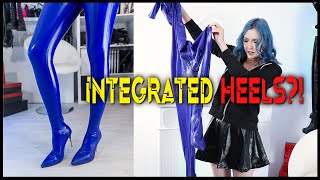 1st time trying on a Latex Catsuit with integrated Heels the struggle is real [upl. by Lundin]