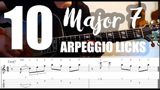 10 Major 7 Arpeggio Licks For Beginners  PDF  Backing Track [upl. by Yert]