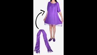 How to transform old scarf into a style dress easily Miarti 🧵✂️ [upl. by Kendall]