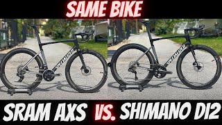 WHAT BIKE IS LIGHTER SHIMANO 12 SPEED ULTEGRA Di2 vs SRAM FORCE AXS 12 SPEED SAME BIKE [upl. by Fleming]