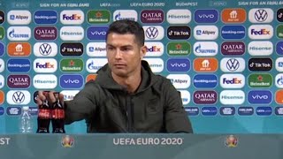 Drink water Ronaldo removes CocaCola bottles in press conference [upl. by Nnylireg]