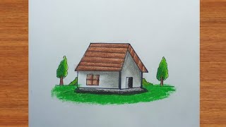 House 🏡 landscape scenery drawing  House drawing easy with pencil colours drawingideas artviews [upl. by Artamas]