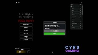 FNAF Pizza Party codes June 2024 Redeem Code For 500 cash [upl. by Rhea400]