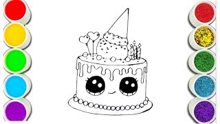 Lets Learn How To Draw Cake 🎂 Drawing Painting amp Colouring For kids amp Toddlers ll Colouring Page [upl. by Anahc960]