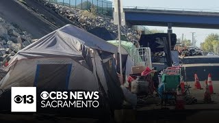 Stockton homeless issued notice to vacate area near shelter construction [upl. by Meelas508]