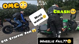 R15 Rider Stoppie Almost fail🥵 Dominar 400 Wheelie Crash🥺💔 [upl. by Notgnirra]