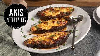 Greek stuffed eggplants  Papoutsakia  Akis Petretzikis [upl. by Ellenahc]