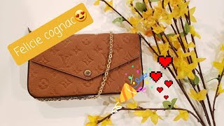 LOUIS VUITTON FELICIE POCHETTE  EMPREINTE LEATHER  COGNAC [upl. by Ahsin]