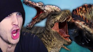 2x TREX vs 2x SPINOSAURUS DINOSAURS BATTLE  Jurassic World Evolution 2 [upl. by Lawley]