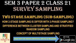 CLASS 21 TWO STAGE SAMPLING SUBSAMPLING ISS rbidsim sampling msc bsc csirnet [upl. by Airamahs]