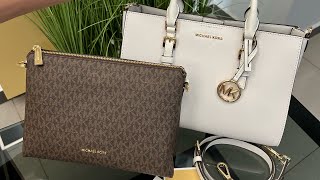 Распаковка MICHAEL KORS Sally Medium 2In1 Saffiano Leather And Logo Satchel [upl. by Collins189]