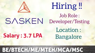 Sasken Technologies Hiring freshers for the Role of DeveloperTesting Position [upl. by Nobel]