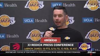 Postgame Interview  JJ Redick credited LeBron for taking control of game in Lakers win vs Raptors [upl. by Barrie450]