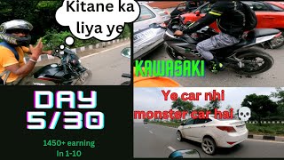 day 5 30 days earning challange kawaski 😻 riding k time chakar aagaye 💀roderage bikersafety [upl. by Ardath]