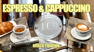 Espresso amp Cappuccino office routine on ECM Synchronika and Profitec T64 grinder [upl. by Theodore]