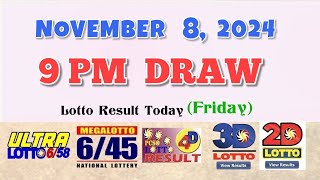 Lotto Result Today 9pm draw November 8 2024 658 645 4D Swertres Ez2 PCSO [upl. by Anide302]