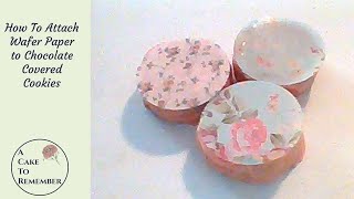 How to attach wafer paper to chocolate covered cookies Cookie decorating tips and tutorials [upl. by Annyl]