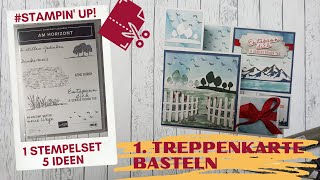 DIY Besondere Karten basteln  Am Horizont  1 Treppenkarte Anleitung Stampin Up Fun Fold Card [upl. by Yuk]