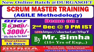 SCRUM MASTER TRAINING Online Training  DURGASOFT [upl. by Norrahc]