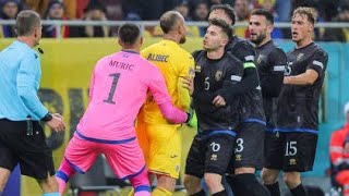 Romania and Kosovo players clash after fans shouted Serbia match suspended in Nations League [upl. by Roswell]